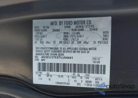 2007 Mercury Mountaineer z USA, uszkodzony, nr VIN 4M2EU37E87UJ04441